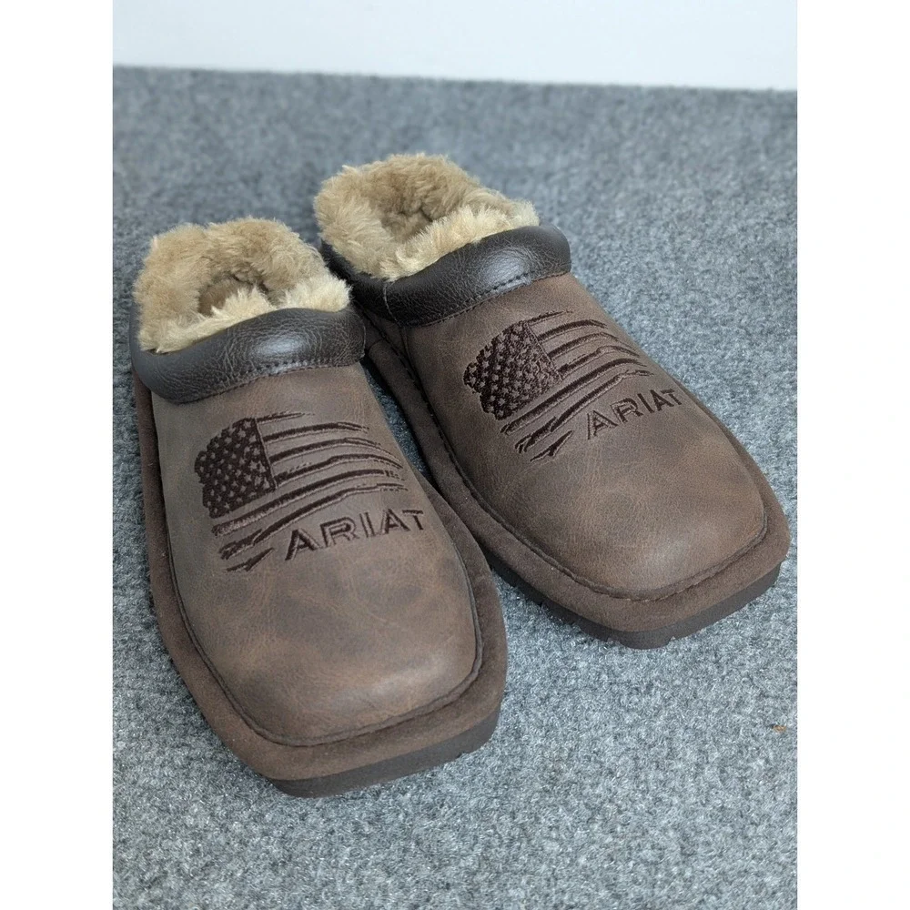 Ariat Patriot Square Toe House Slippers Boys Size Small (12-13)‎ Brown Leather